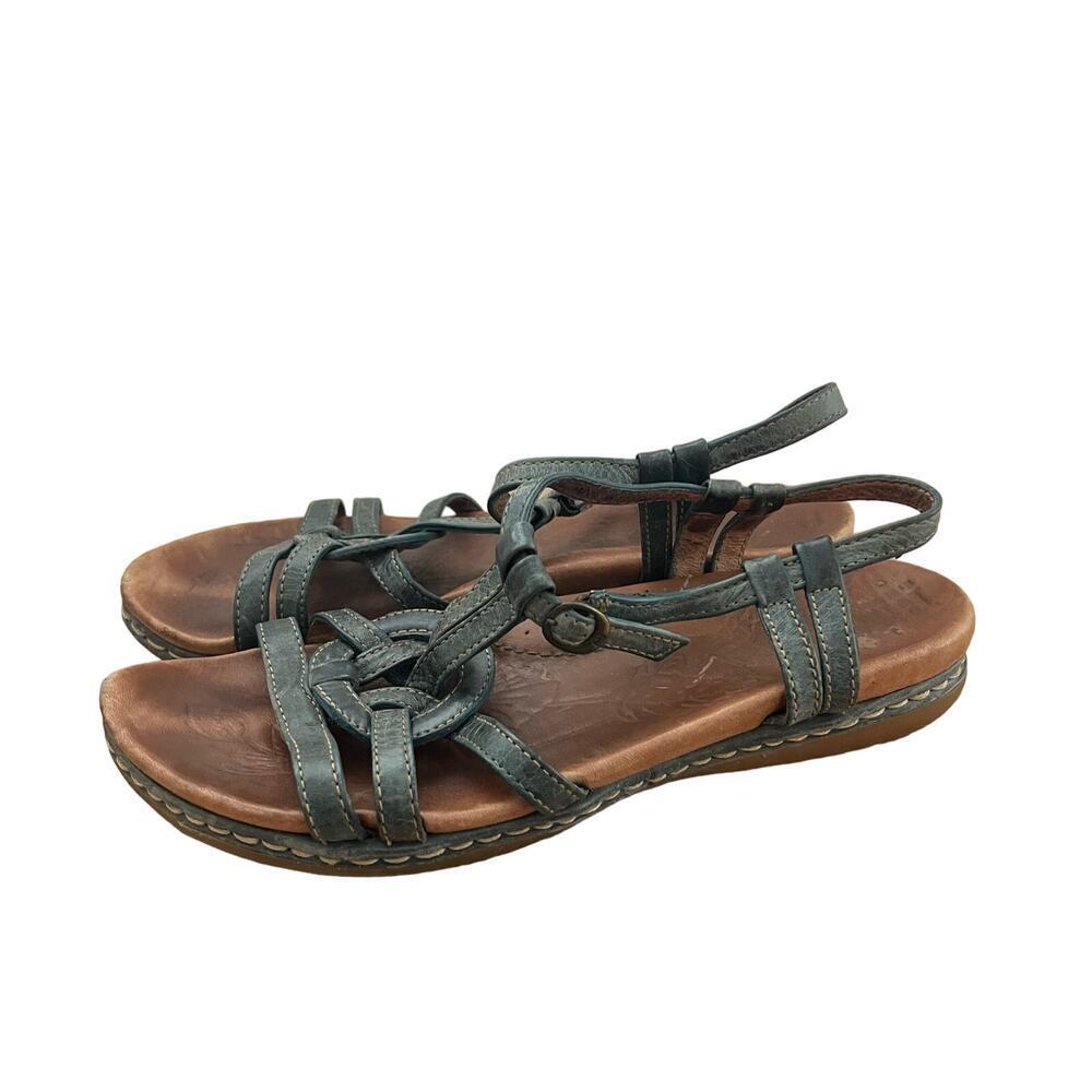 Born Sandal Flip flop Strappy Ankle Strap Blue Flats Size 6 Euro 36 1/2